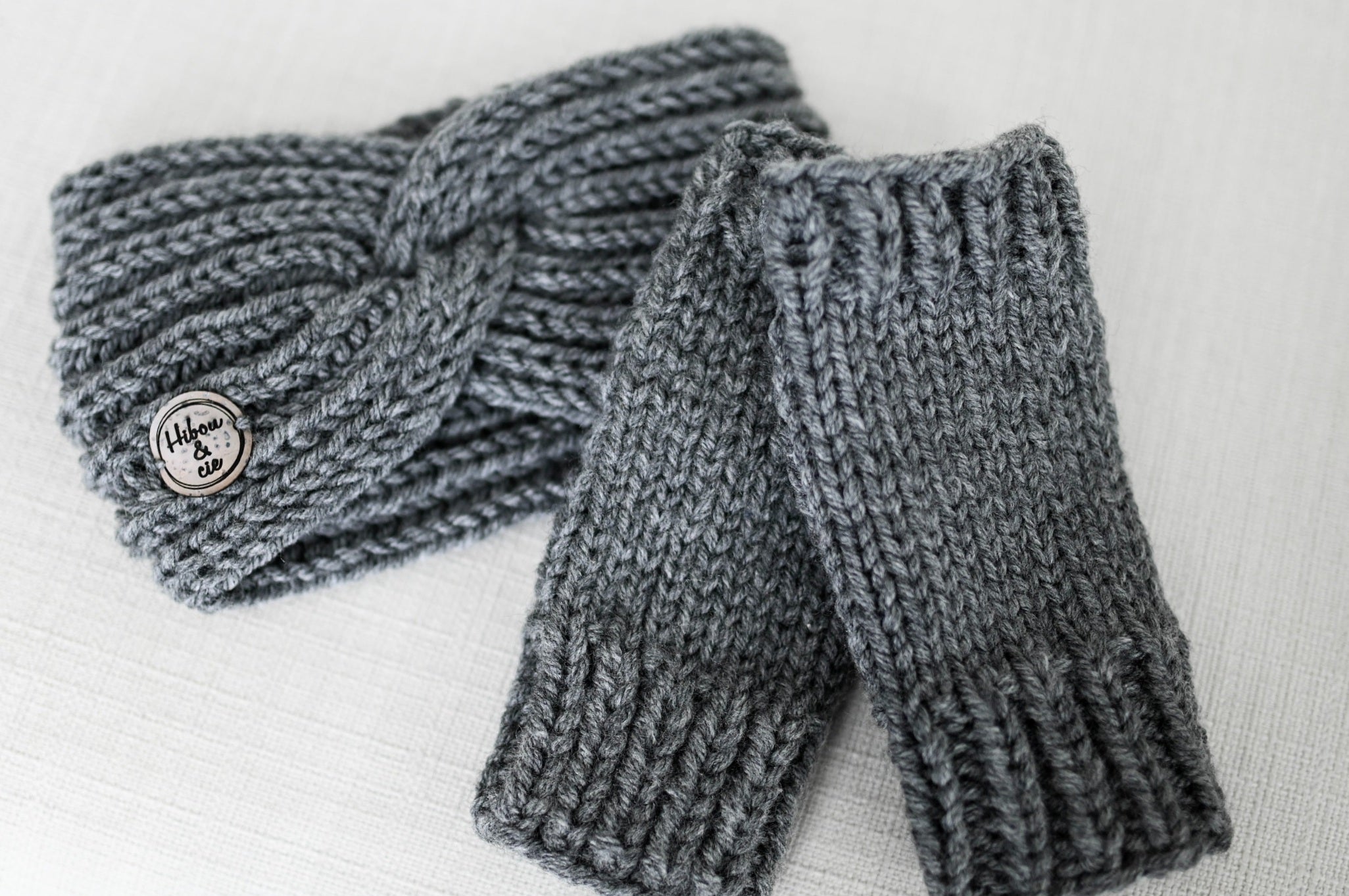 Duo bandeau Venise et gants sans doigts GRIS