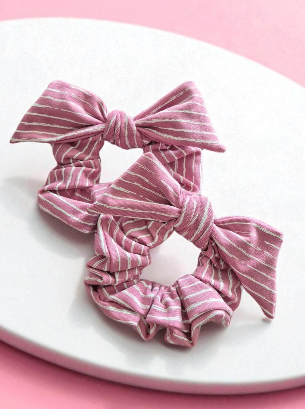 Chouchou bouclette rose ligné